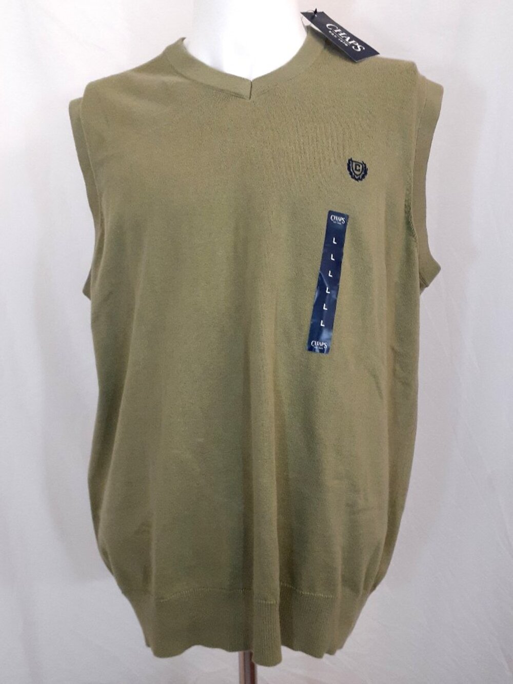 Chaps Sweater Vest Mens L Green Cotton V Neck Knit Logo NWT